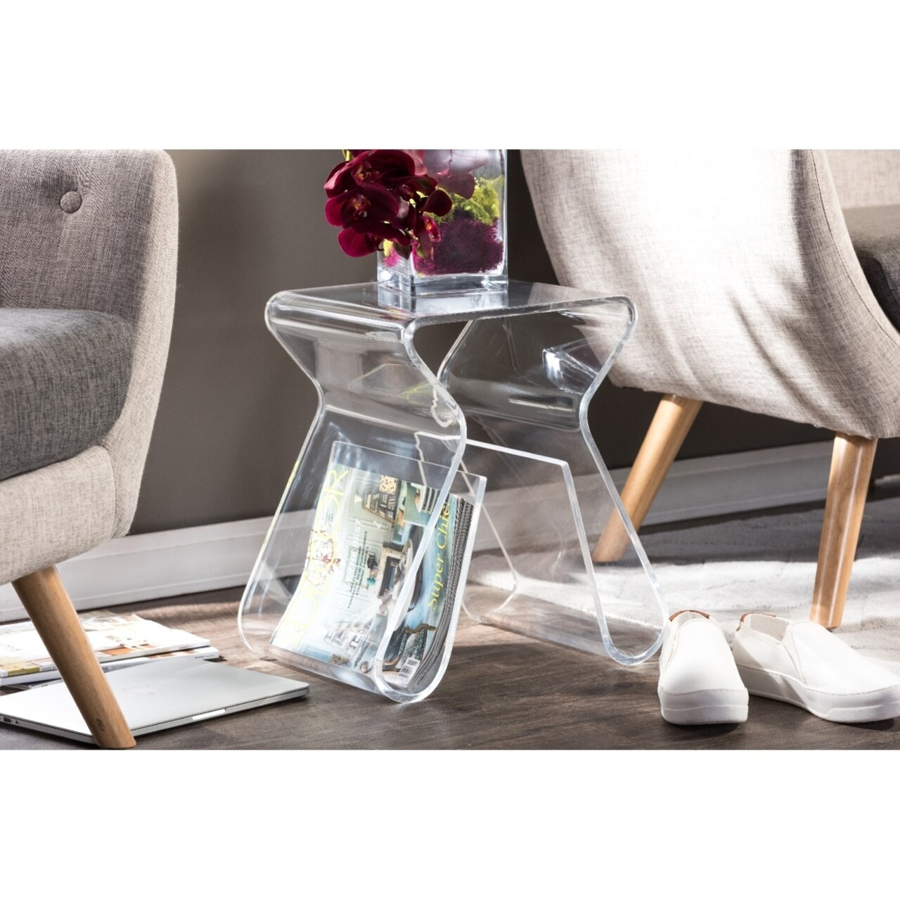 Wholesale Interiors Baxton Studio Acrylic End Table with Magazine Rack